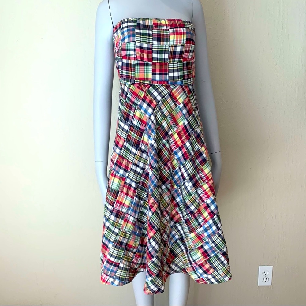 J CREW Madras Plaid Strapless Cotton Dress Size 0